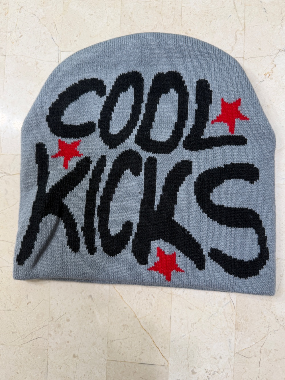 Gray 'Kicks' Beanie Hat with Red Stars
